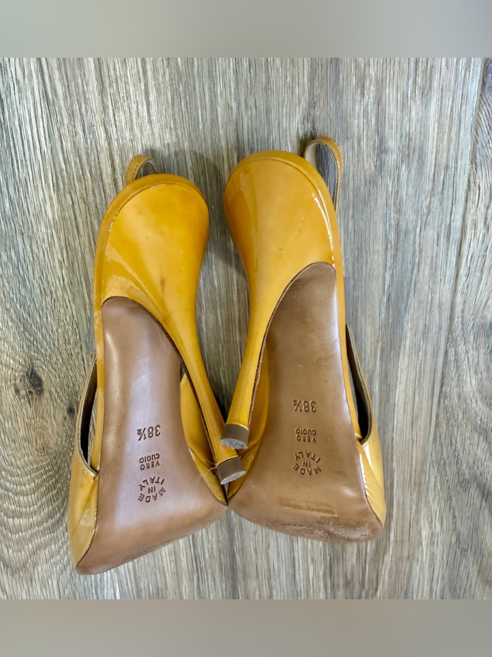 Pollini Mustard Patent Leather Slingback Pumps Size 38.5 Made in Italy - Picture 7 of 10